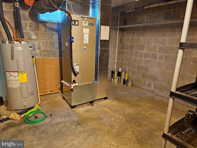 utility room with water heater and heating unit