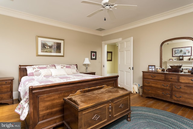 3401 Old Level Rd, Havre De Grace, MD 21078 - bedroom with ornamental molding, dark wood finished floors, and a ceiling fan