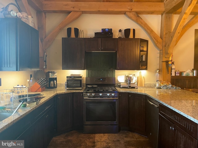 3401 Old Level Rd, Havre De Grace, MD 21078 - kitchen with appliances with stainless steel finishes, light stone counters, and dark brown cabinetry