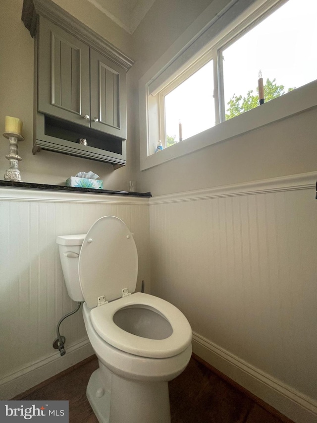 3401 Old Level Rd, Havre De Grace, MD 21078 - bathroom featuring toilet, a wainscoted wall, and baseboards