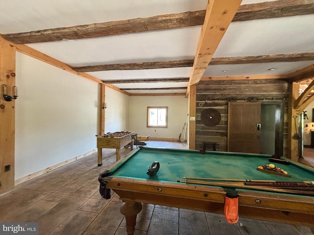 3401 Old Level Rd, Havre De Grace, MD 21078 - recreation room featuring billiards table, hardwood / wood-style flooring, beamed ceiling, and baseboards