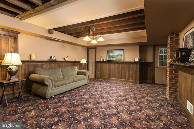 3401 Old Level Rd, Havre De Grace, MD 21078 - living room featuring wood walls, carpet, and a wainscoted wall