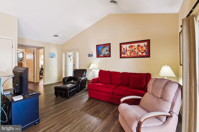 39234 Timberlake Ct Unit 9203, Bethany Beach, DE 19930 - living area featuring baseboards, vaulted ceiling, wood finished floors, and visible vents