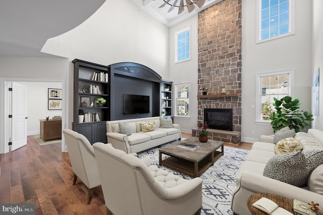 3703 Biddle Ln, Newtown Square, PA 19073 - living area featuring a wealth of natural light, wood finished floors, and a towering ceiling