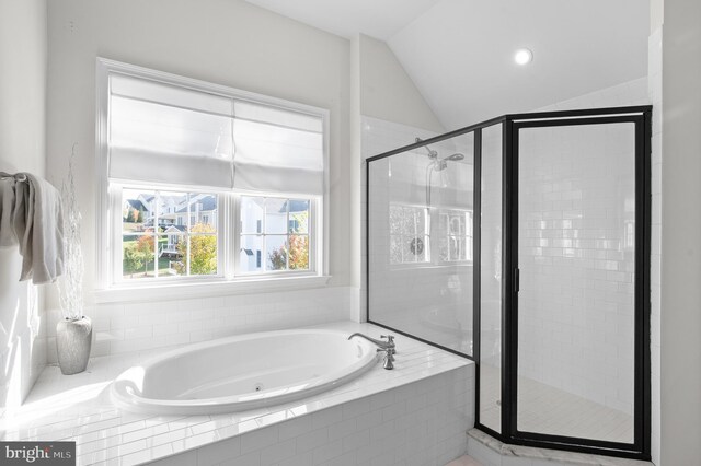 3703 Biddle Ln, Newtown Square, PA 19073 - full bath with a stall shower, a bath, and lofted ceiling