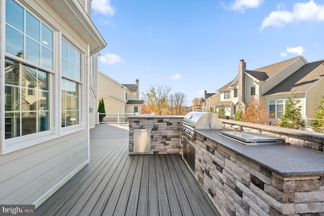 3703 Biddle Ln, Newtown Square, PA 19073 - wooden deck featuring a residential view, exterior kitchen, and grilling area