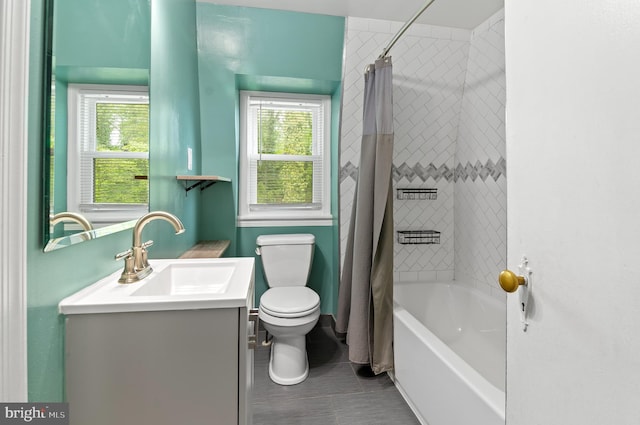 6248 Woodcrest Ave, Baltimore, MD 21209 - bathroom with vanity, shower / tub combo, tile patterned floors, and toilet
