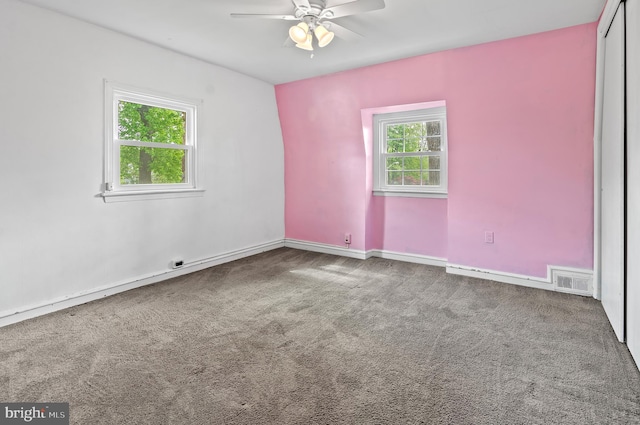 6248 Woodcrest Ave, Baltimore, MD 21209 - empty room with baseboards, carpet, ceiling fan, and visible vents