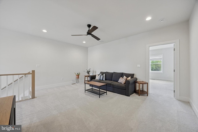9 Mill Creek Dr, Doylestown, PA 18901 - carpeted living area featuring baseboards, a ceiling fan, visible vents, and recessed lighting