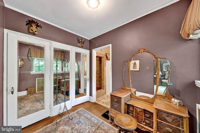 218 Parkside Ave, Trenton, NJ 08618 - office area featuring wood finished floors, french doors, and crown molding