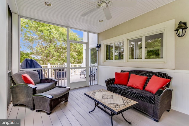 117 Kings Creek Cir, Rehoboth Beach, DE 19971 - sunroom with ceiling fan and an outdoor hangout area
