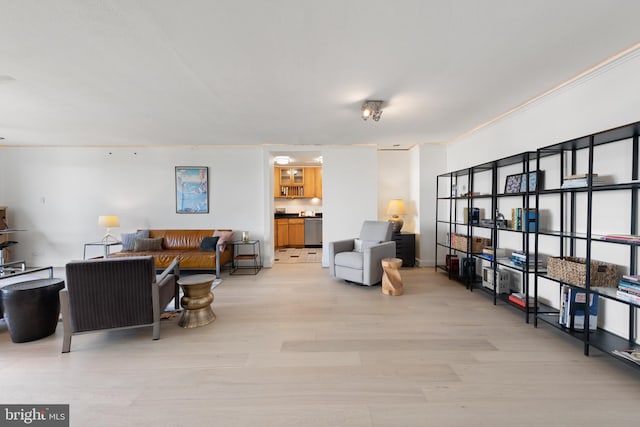 living room featuring light wood-style flooring