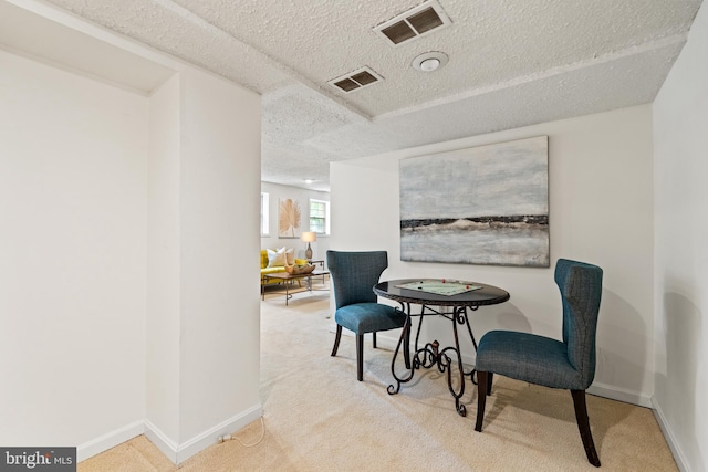 708 W Timber Branch Pkwy, Alexandria, VA 22302 - living area featuring a textured ceiling, carpet floors, and baseboards