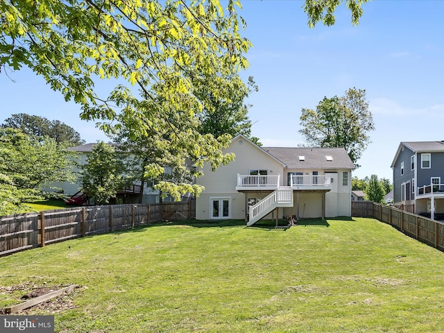 112 Rebels Cir, Winchester, VA 22602 - view of yard featuring stairs, a wooden deck, and french doors