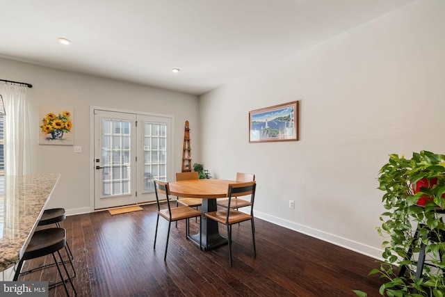 18095 Red Mulberry Rd, Dumfries, VA 22026 - dining space with baseboards, dark wood-style flooring, and recessed lighting