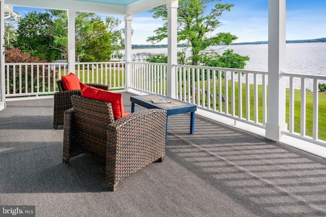 exterior space featuring a water view