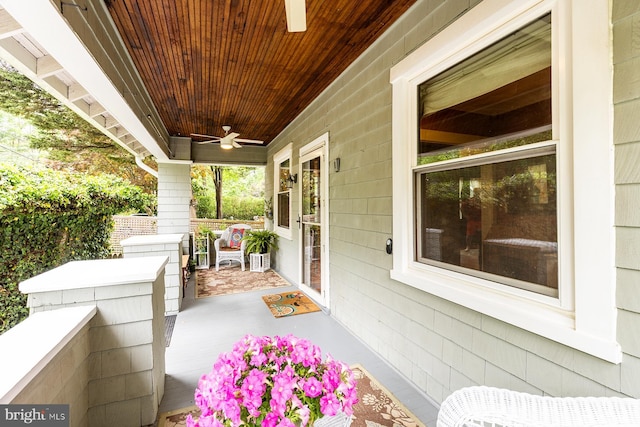 view of patio / terrace with a ceiling fan and covered porch