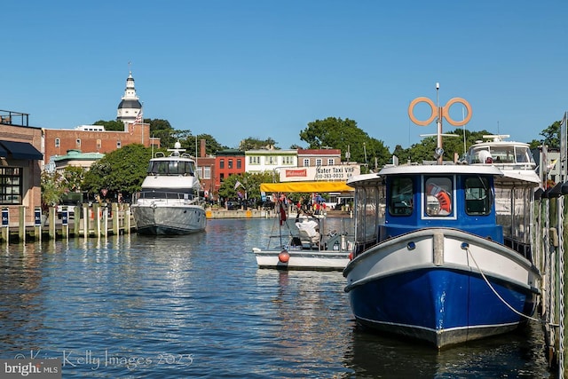 dock area featuring a water view