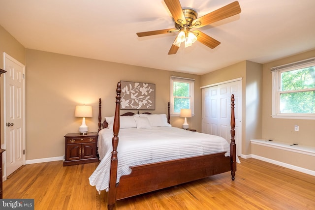 4537 Kavan Ct, Doylestown, PA 18902 - bedroom featuring light wood-style floors, baseboards, a closet, and ceiling fan