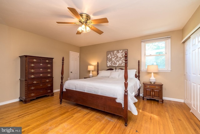 4537 Kavan Ct, Doylestown, PA 18902 - bedroom featuring light wood-style floors, baseboards, a ceiling fan, and a closet