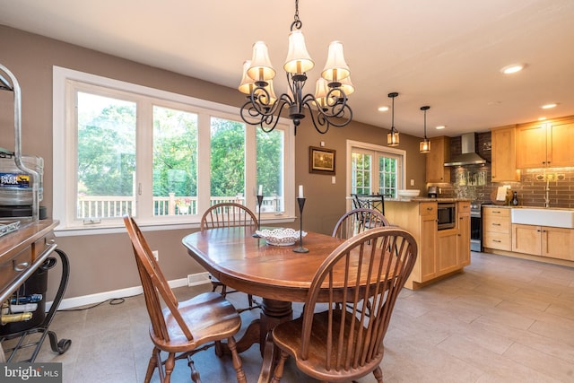 4537 Kavan Ct, Doylestown, PA 18902 - dining space with a chandelier, recessed lighting, baseboards, and light tile patterned flooring