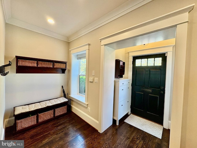 3612 S St NW, Washington, DC 20007 - foyer with ornamental molding, baseboards, and dark wood-type flooring
