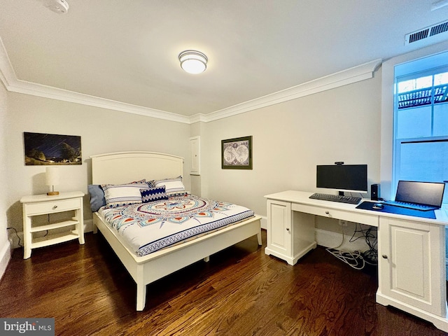 3612 S St NW, Washington, DC 20007 - bedroom featuring baseboards, visible vents, crown molding, and dark wood-type flooring