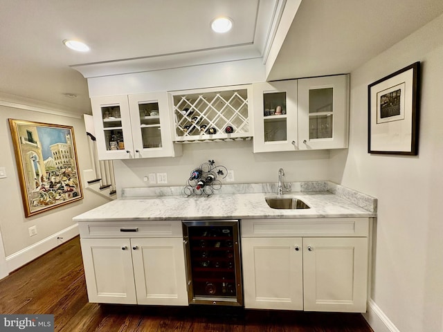 3612 S St NW, Washington, DC 20007 - bar featuring a sink, wine cooler, ornamental molding, wet bar, and baseboards