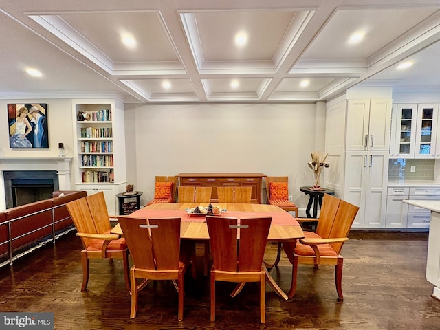 3612 S St NW, Washington, DC 20007 - dining area with dark wood-style flooring, a fireplace, recessed lighting, and built in features