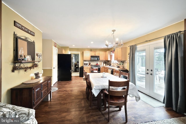 365 Apple Tree Ln, Mount Wolf, PA 17347 - dining area with a chandelier, french doors, dark wood-style floors, and recessed lighting