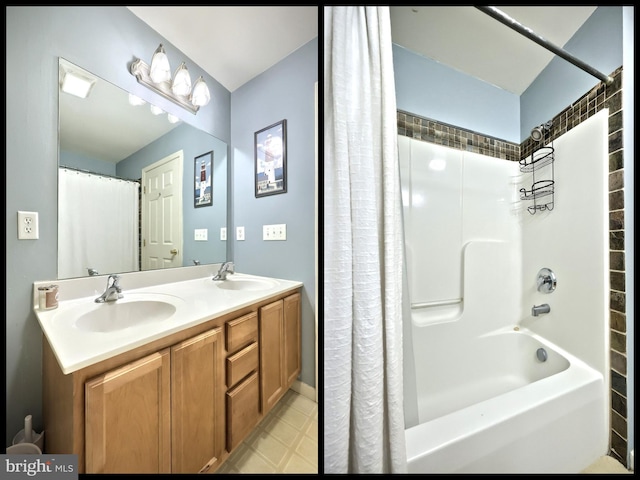 365 Apple Tree Ln, Mount Wolf, PA 17347 - bathroom with double vanity and shower / bath combo with shower curtain