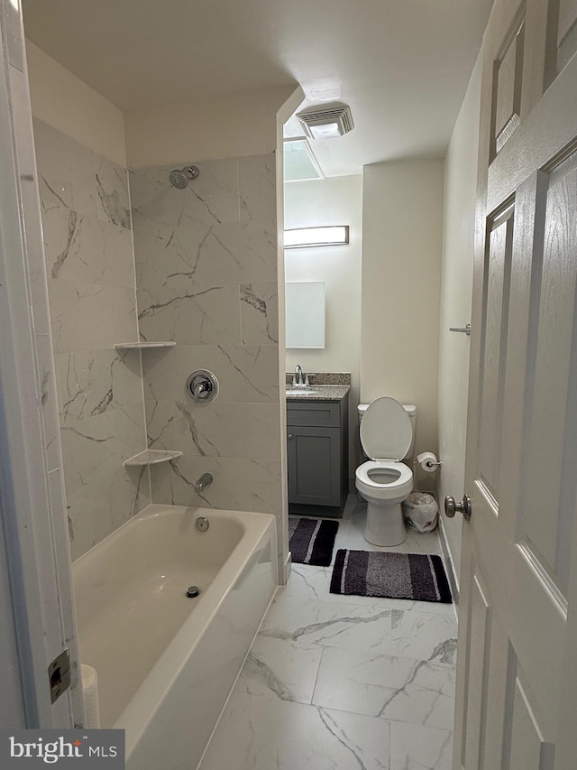 730 Third, Lansdale, PA 19446 - bathroom featuring shower / bathing tub combination, visible vents, vanity, toilet, and marble finish floor