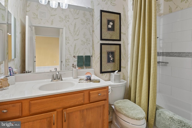 8603 Wintergreen Ct Unit 201, Odenton, MD 21113 - full bath featuring wallpapered walls, toilet, vanity, and shower / tub combo
