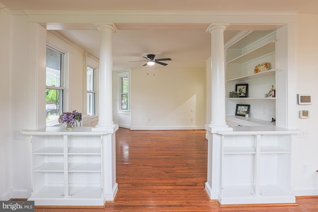 3614 Keene Ave, Baltimore, MD 21214 - hall featuring ornate columns, wood finished floors, and baseboards