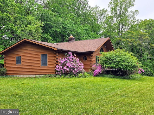 5925 Huntingtown Rd, Huntingtown, MD 20639 - log home featuring log exterior, a front yard, and a chimney