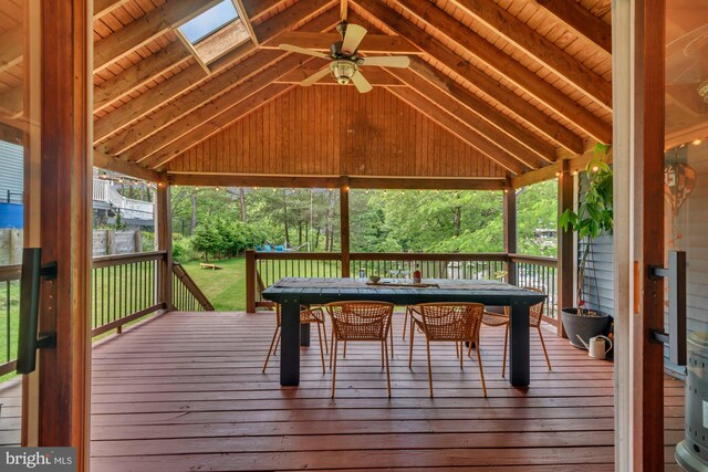 8014 Forest Glen Dr, Pasadena, MD 21122 - deck featuring a ceiling fan, outdoor dining space, and a gazebo
