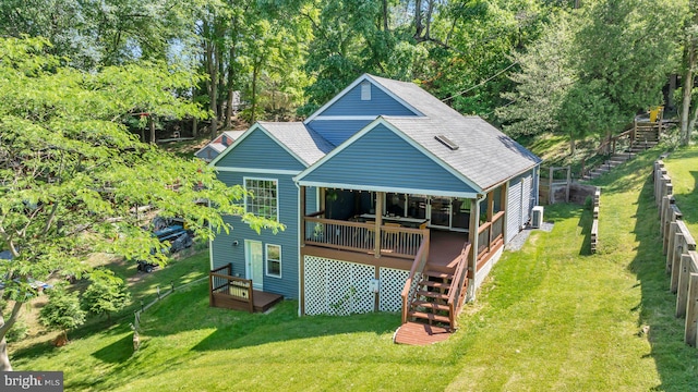 8014 Forest Glen Dr, Pasadena, MD 21122 - rear view of house with a wooden deck, stairs, and central air condition unit
