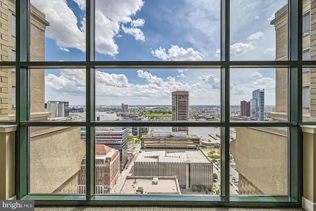 interior details featuring a city view