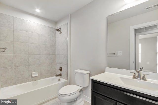28010 Dew Drop Ln, Millville, DE 19967 - bathroom with visible vents, vanity, toilet, tile patterned floors, and shower / bath combination