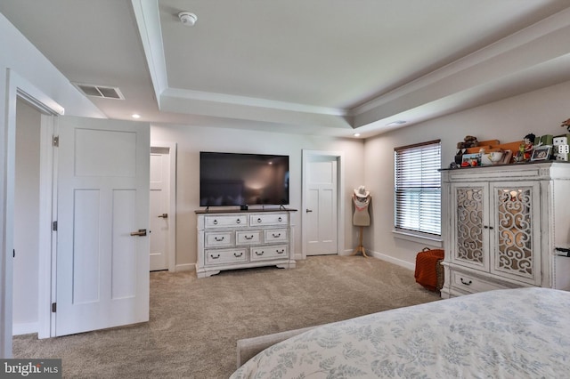 3911 Dewalt St, Bethlehem, PA 18020 - bedroom featuring a tray ceiling, visible vents, baseboards, and carpet