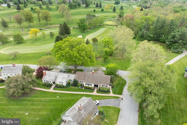 drone / aerial view with view of golf course