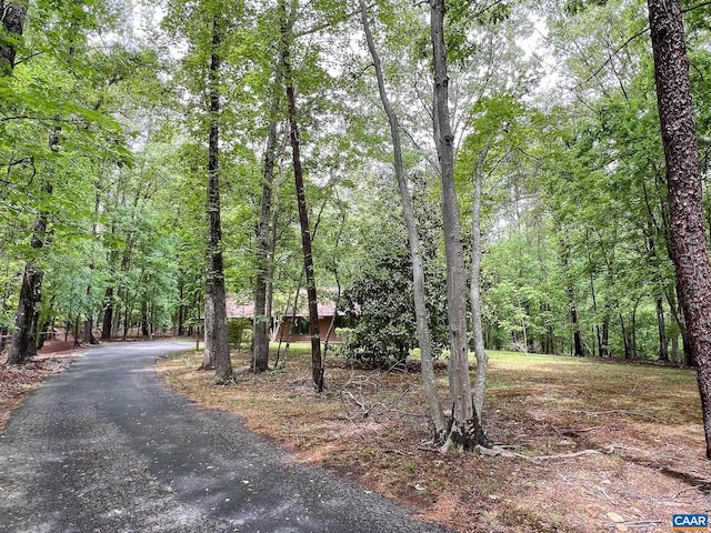 view of road featuring a wooded view