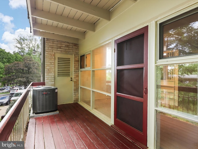balcony featuring central air condition unit