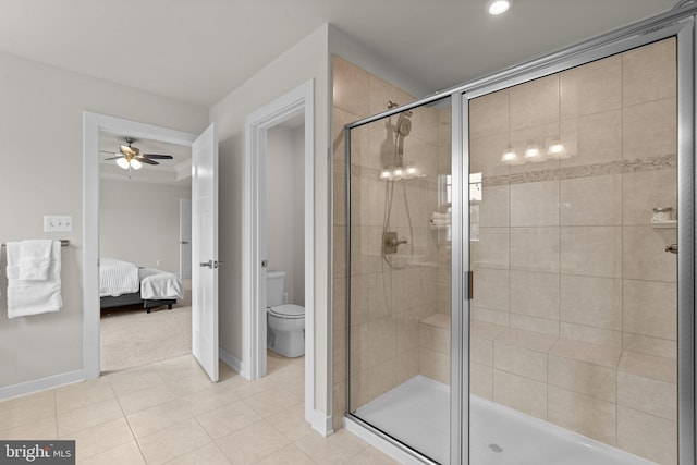 3150 Dodder Way, Odenton, MD 21113 - ensuite bathroom with toilet, a shower stall, a ceiling fan, baseboards, and recessed lighting