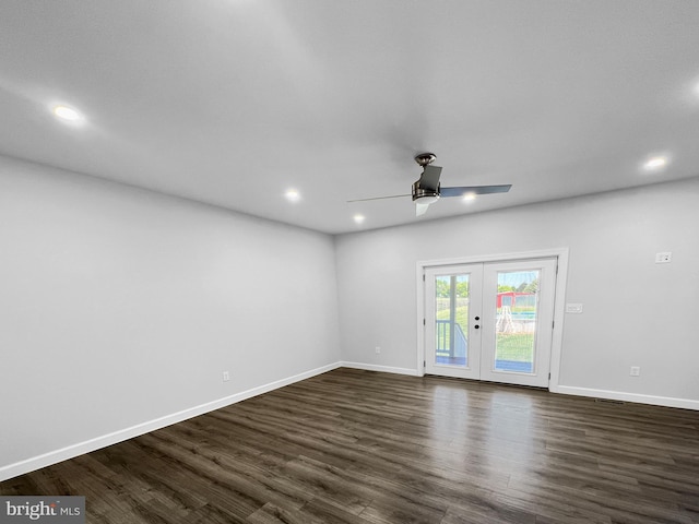 77 Iris Way, Charles Town, WV 25414 - empty room with ceiling fan, dark wood-type flooring, recessed lighting, baseboards, and french doors