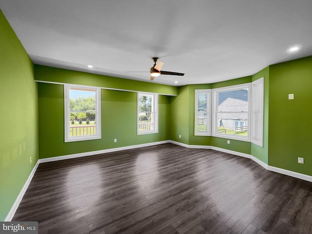 77 Iris Way, Charles Town, WV 25414 - unfurnished room with baseboards, dark wood-type flooring, ceiling fan, and recessed lighting