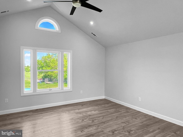 77 Iris Way, Charles Town, WV 25414 - spare room featuring ceiling fan, wood finished floors, baseboards, and high vaulted ceiling