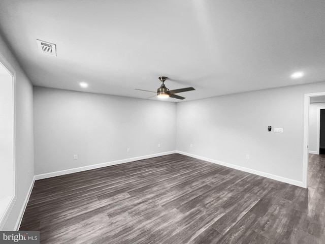 77 Iris Way, Charles Town, WV 25414 - spare room featuring a ceiling fan, dark wood finished floors, baseboards, and recessed lighting