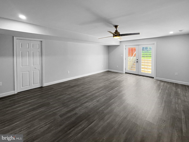 77 Iris Way, Charles Town, WV 25414 - spare room featuring french doors, baseboards, dark wood-type flooring, ceiling fan, and recessed lighting