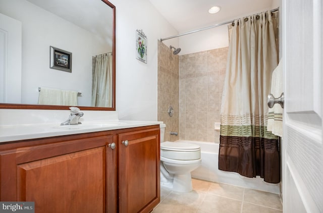 12216 Hillantrae Dr, Clinton, MD 20735 - bathroom with vanity, shower / bathtub combination with curtain, toilet, and tile patterned floors